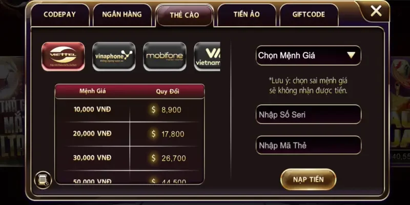 Anh em cần lưu ý về hạn mức giao dịch khi nạp tiền
