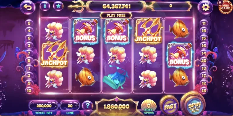 Giao diện slot game Thuỷ Cung được thiết kế theo chủ đề đại dương